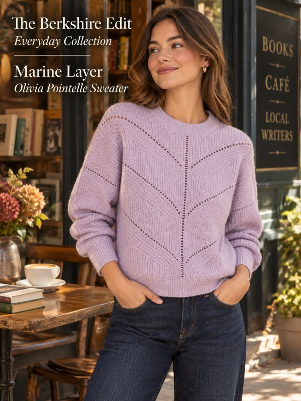Marine Layer Olivia Pointelle Sweater XS Lavender Cashmere Blend Crewneck